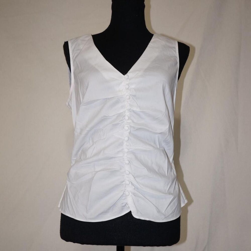 White House Black Market V-Neck Ruched Button Up Top - Picture 5 of 8